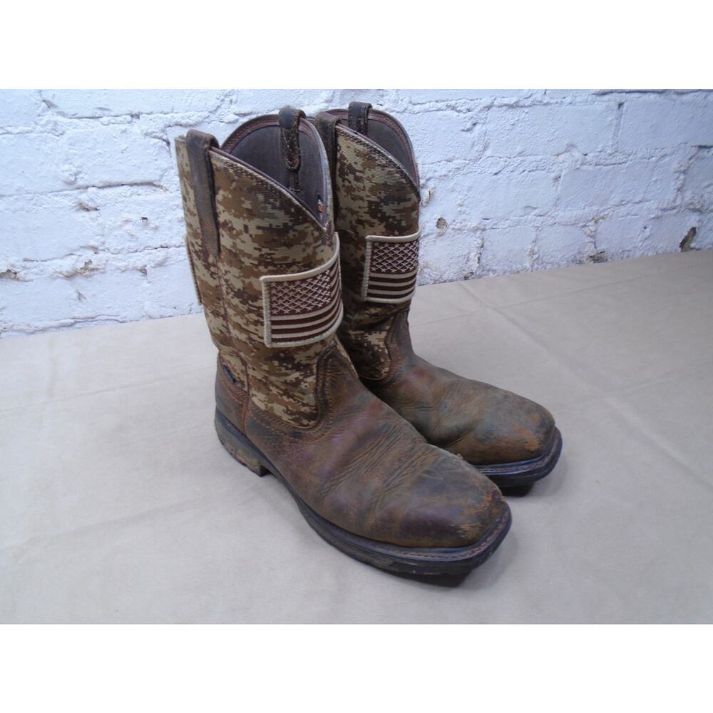 Ariat Workhog Patriot Western Boots Men's 12 EE Brown American Flag Steel Toe *